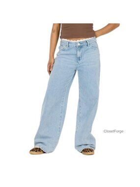 High-Rise Wide-Leg Jeans with Lace Waistband